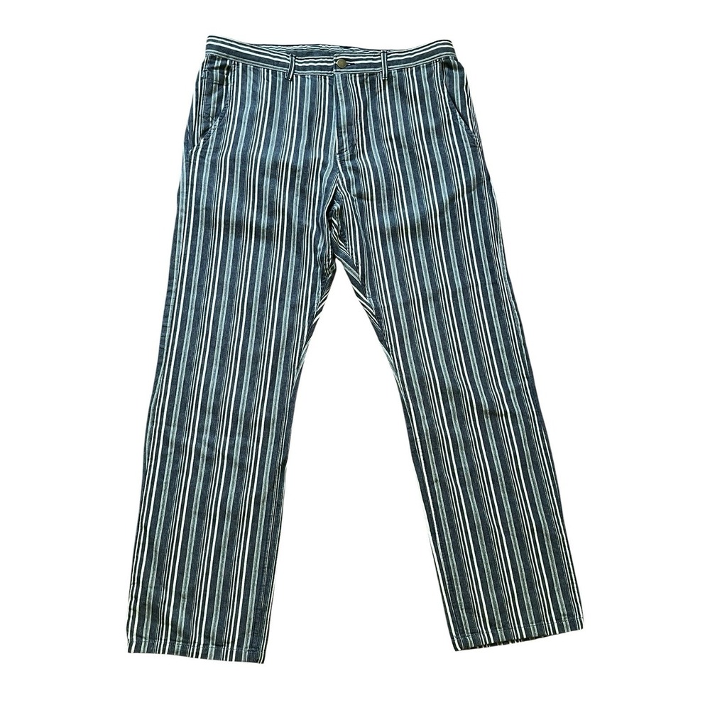 Corridor NY Indigo Striped Denim Relaxed Straight Cut Jeans Pants, Size 33 X 30
